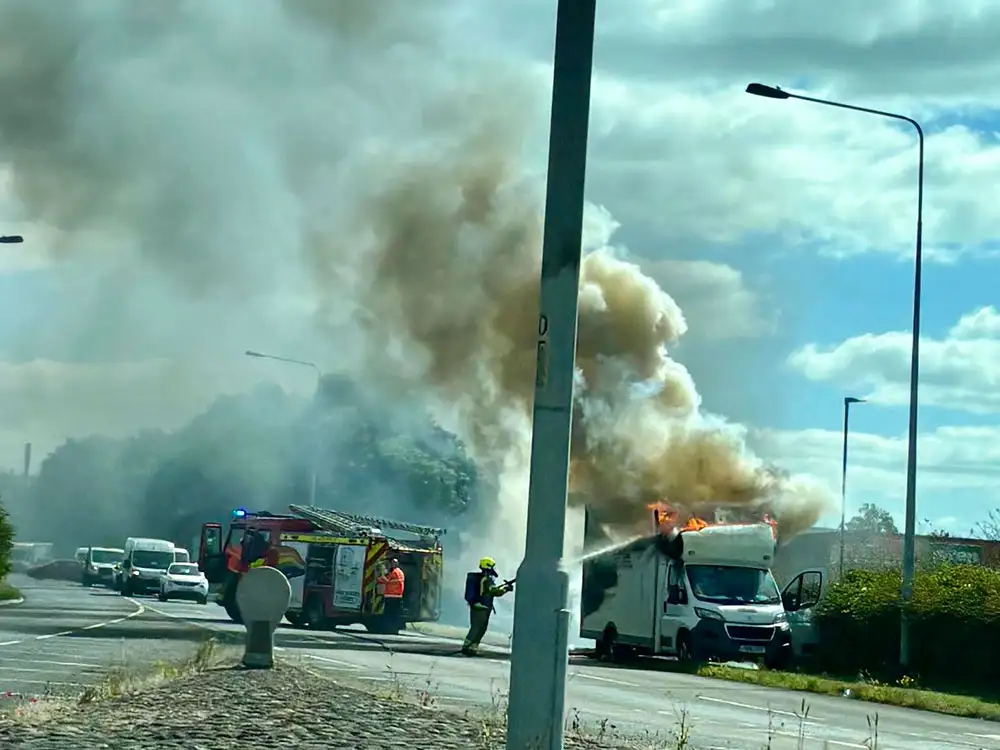 Van fire sends huge plume of smoke over York shopping park